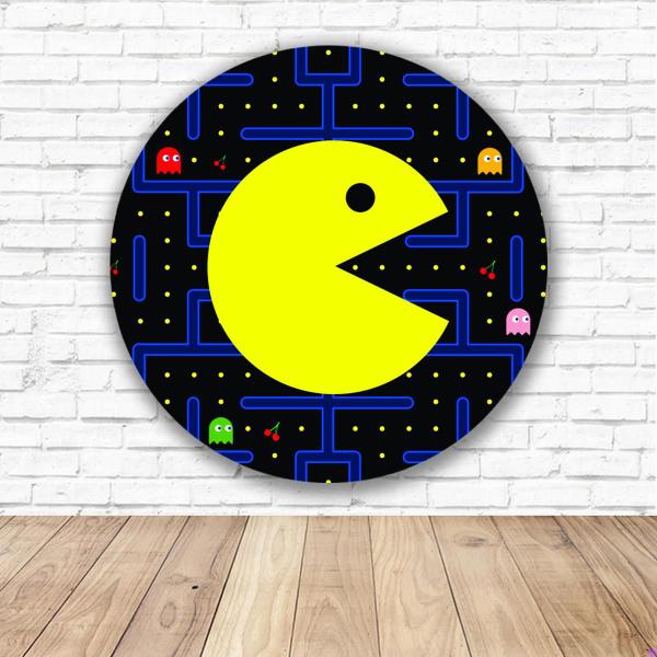 Imagem de Capa para Painel Redondo Pac Man Tecido Sublimado Veste Fácil 1,50mx1,50m Festa Aniversário