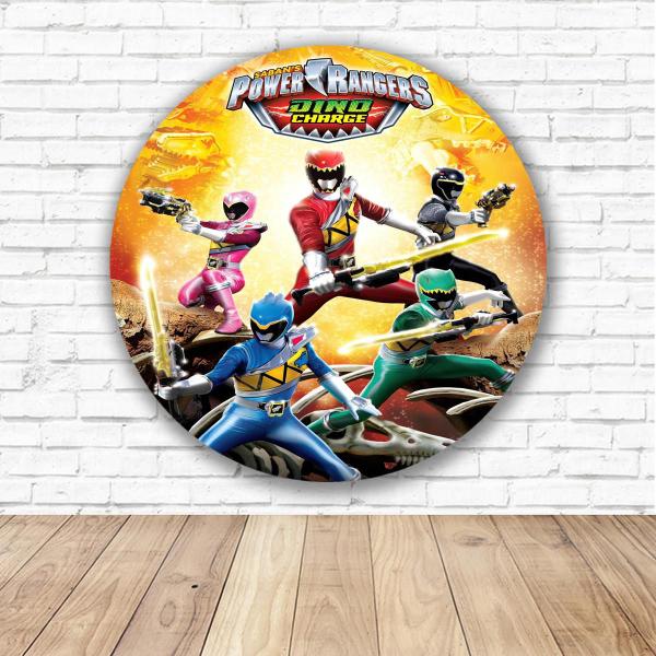 Imagem de Capa para Painel Redondo Power Rangers Tecido Sublimado Veste Fácil 1,50mx1,50m Festa Aniversário