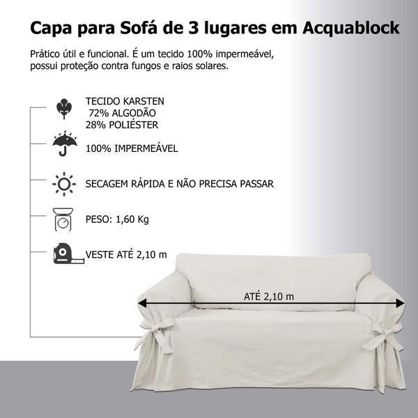 Imagem de Capa Para Sofá De 3 Lugares Até 2,10m Em Acquablock Impermeável Protetor Karsten Gato Cachorro Pet Mais Vendido