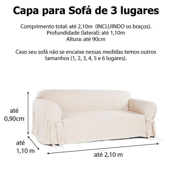 Imagem de Capa para Sofá de 3 lugares até 2,10m em Gorgurão Sala Lisa Confortável Resistente Pets Cachorro Gato Lar