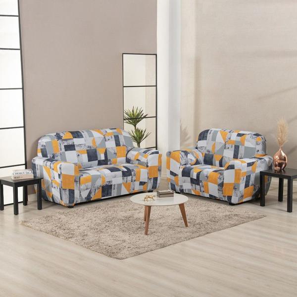 Imagem de Capa para Sofa Kit 1+2+3 Lugares Mármore Cinza Tecido Premium