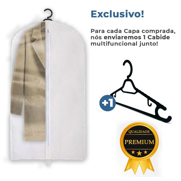 Imagem de Capa Para Terno Proteção Respiravel Com Ziper Reforçado Premium TNT Tansporte Antimofo Vestidos Com Cabide Branco