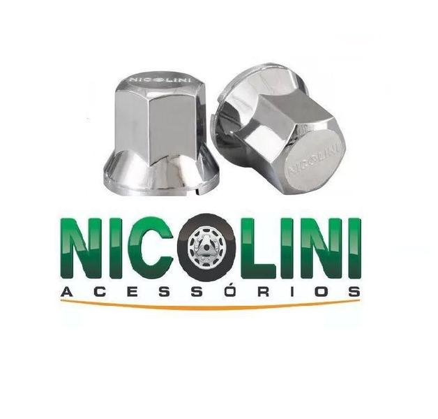 Imagem de Capa Porca Cromada Roda Caminhão Nicolini 32mm ( Kit 40pçs)