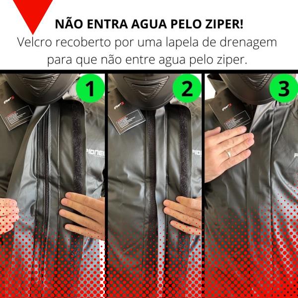 Imagem de Capa Roupa Chuva Pvc Preta Moto Motoqueiro Forrada Com Gola 