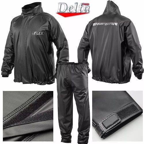 Imagem de Capa Roupa Chuva Vestimenta Vestuário Jaqueta Calça Delta Flex Pvc Preta Moto Motoqueiro