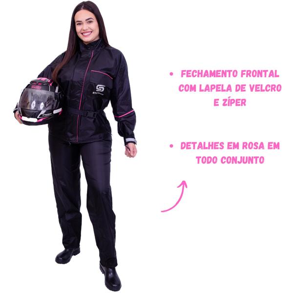 Imagem de Capa Roupa Conjunto Chuva Motoqueira Impermeável Nylon Feminina + Polaina Bota Pvc