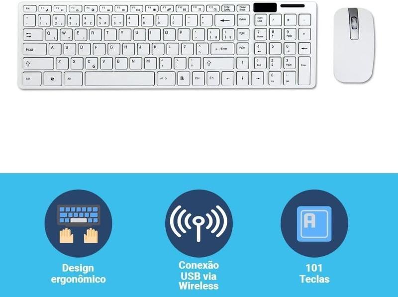 Imagem de Capa Silicone Inclusa: Kit Teclado E Mouse Sem Fio Wireless