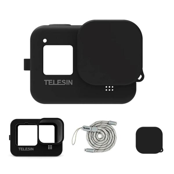 Imagem de Capa Silicone Preto + Cordão GoPro 9/10/11/12/13 Black - Telesin