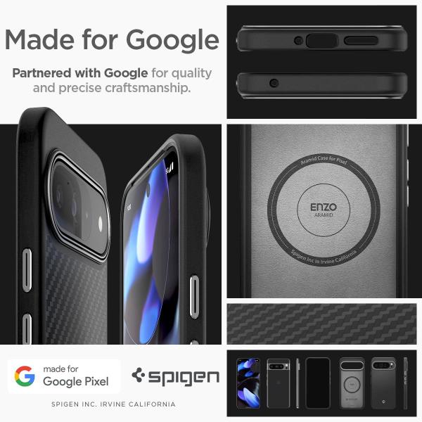 Imagem de Capa Spigen Enzo Aramid para Pixel 9 Pro - Preta Fosca