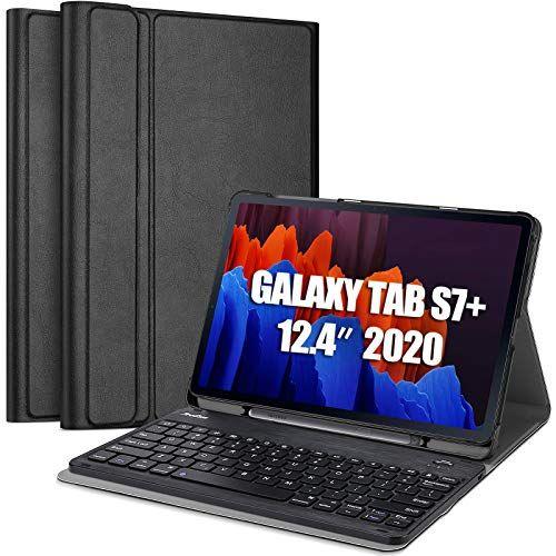 Imagem de Capa Teclado Sem Fio para Galaxy Tab S7+, Suporte de Caneta S, Capa Inteligente Leve, Preto