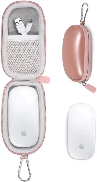 Imagem de Capa transporte p/ Apple Magic Mouse resistente, c/ bolso malha e pulseira destacável (Rose Gold)