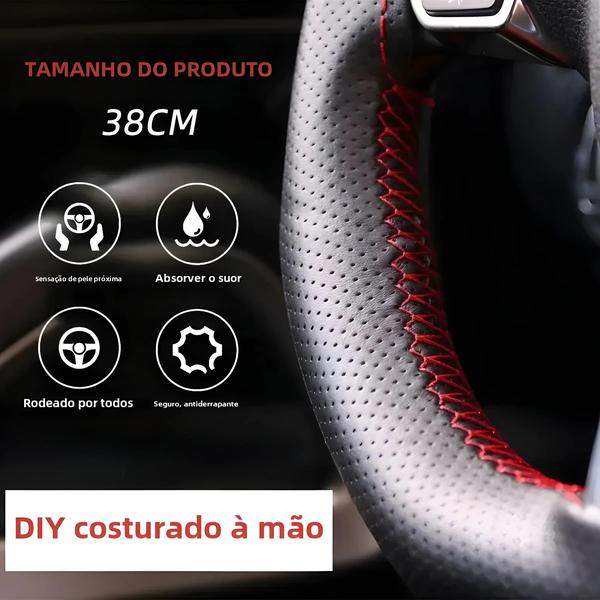 Imagem de Capa Universal De Couro Para Volante De Carro, Preto, Cinza, Bege, 38cm, 14 ", Costura Diy,