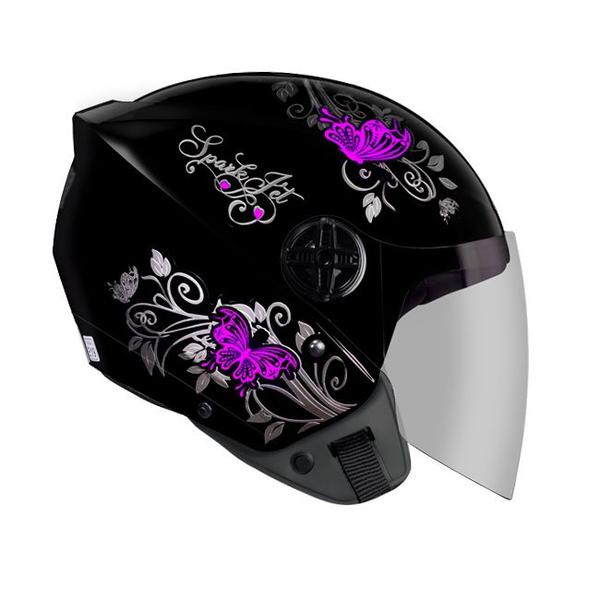 Imagem de Capacete aberto c/viseira new spark jet femin preto/rosa-60