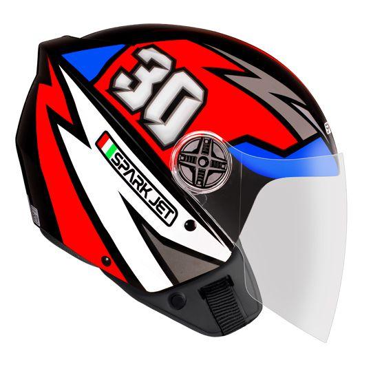 Imagem de Capacete Aberto Ebf Spark Jet 30 Preto Vermelho e Azul Brilhante Moto Motoqueiro Motociclista