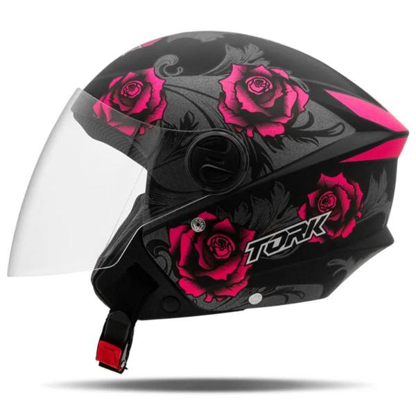 Imagem de Capacete Aberto Feminino Masculino New Liberty 3 Flowers Rosa Pro Tork Moto Tamanho 60