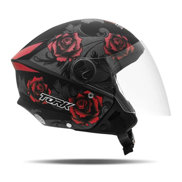 Imagem de Capacete Aberto Feminino Rosas Flores New Three Flowers Viseira Cristal