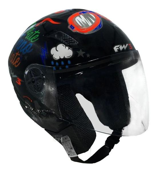 Imagem de Capacete Aberto Fw3 X Open Masculino Feminino Stickers Preto