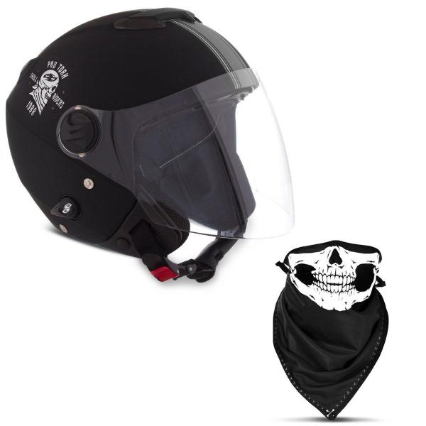 Imagem de Capacete Aberto Masculino Vintage Pro Tork New Atomic Skull Riders Fosco + Lenço Skull