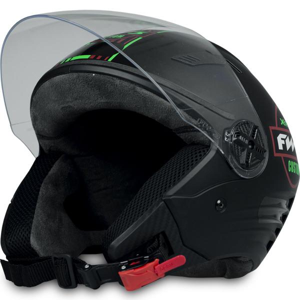 Imagem de Capacete Aberto X Open Custom Preto Fosco e Verde Viseira Cristal - Diversos Tamanhos - FW3