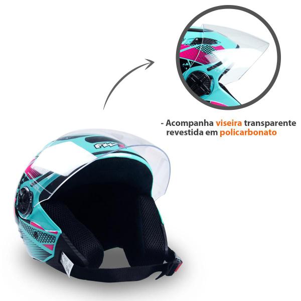 Imagem de Capacete Aberto X Open Speed Azul Claro FW3 Com Viseira Cristal 2mm Super Resistente