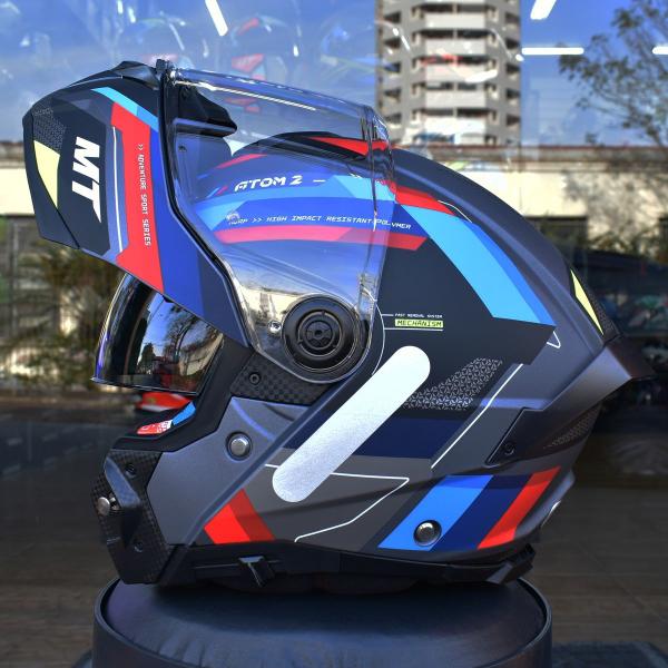 Imagem de Capacete Articulado MT Atom 2 Robocop Escamoteavel Bast Azul