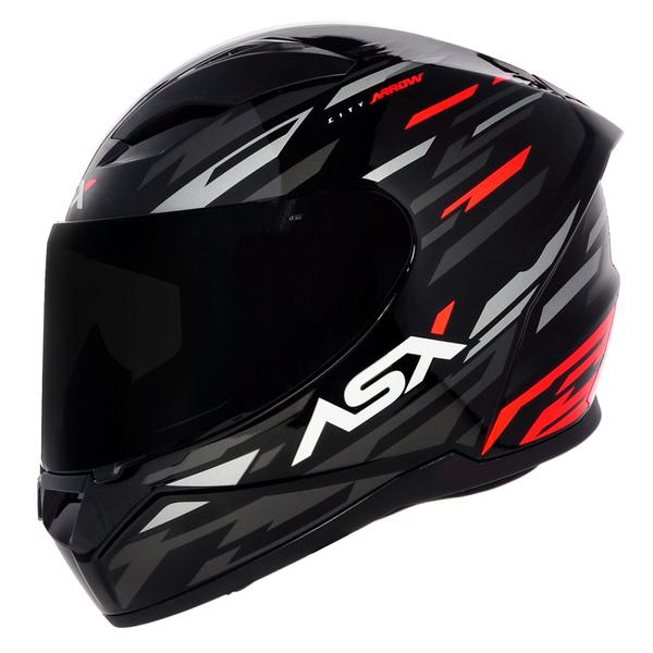 Imagem de Capacete ASX City Arrow Preto e Vermelho Mais Viseira Camaleão