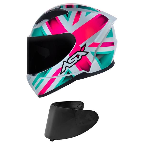 Imagem de Capacete ASX City Kingdom Branco Rosa e Tifanny Mais Viseira Fumê