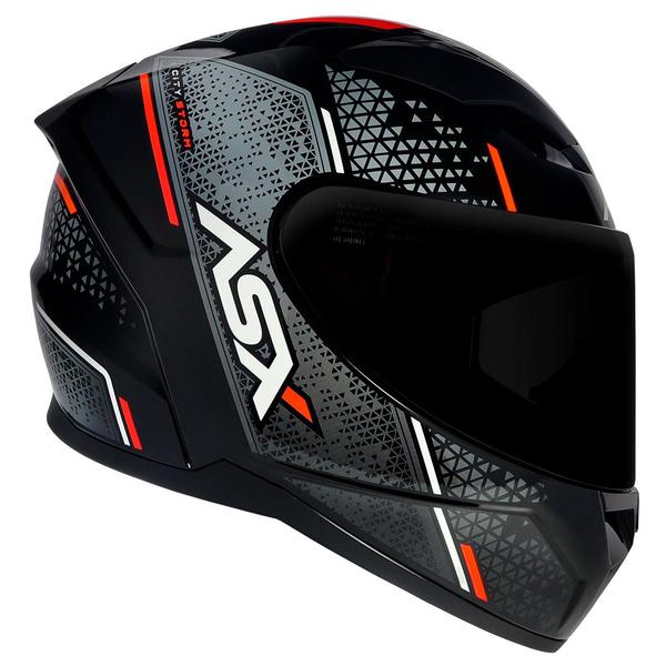 Imagem de Capacete ASX City Storm Preto Cinza e Vermelho Mais Viseira Camaleão