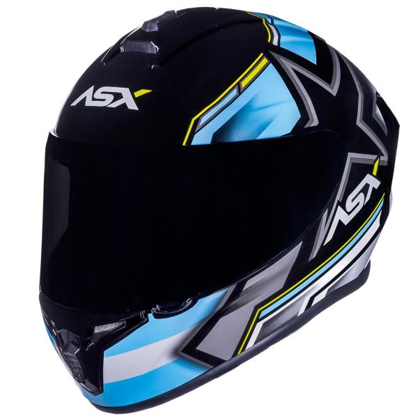 Capacete ASX Draken Pilot Brilho Preto Azu Amarelo Moto Scooter Masculino Feminino Fechado Viseira Cristal Não Acompanha Viseira Fumê