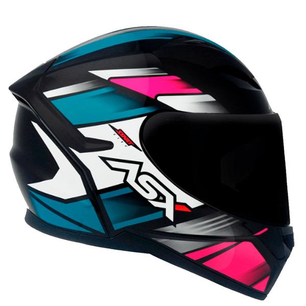 Imagem de Capacete asx start brilho preto turquesa rosa