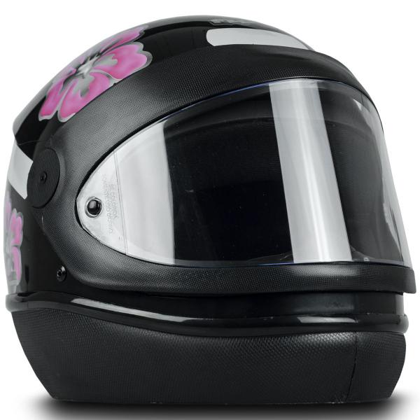 Imagem de Capacete Automático Preto Com Flores Com Narigueira Tam 56