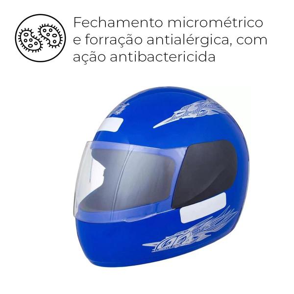 Imagem de Capacete Azul Tamanho 60 ProTork Viseira Cristal Casco Em ABS E Cinta Jugular Com Fecho Revestido Em EPS