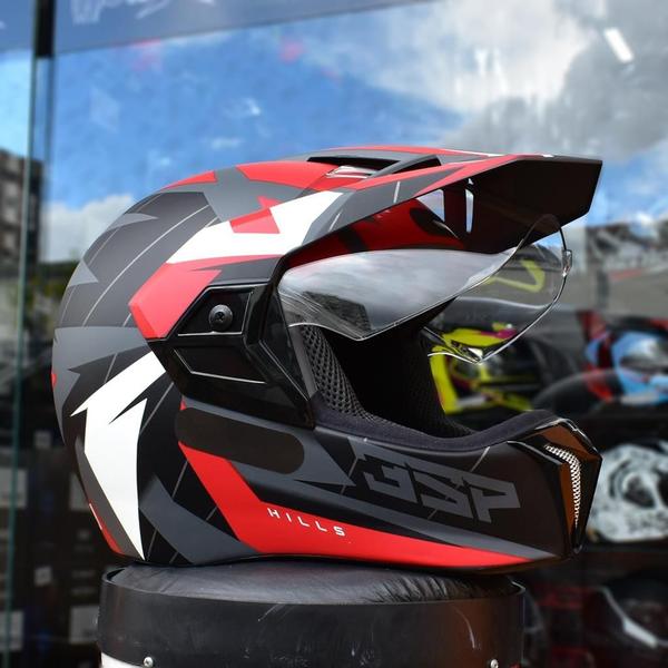 Imagem de Capacete Bieffe 3 Sport Hills Cinza Vermelho Fosco Moto Pala