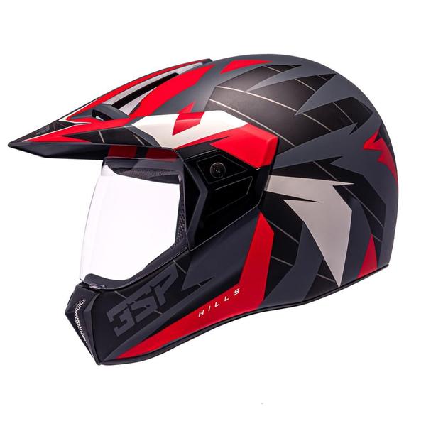 Imagem de Capacete Bieffe 3 Sport Hills Cinza Vermelho Fosco Moto Pala