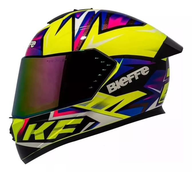 Imagem de Capacete Bieffe B12 Kf Amarelo Limão Roxo Aerofólio Moto