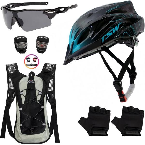 Imagem de Capacete Bike Ciclismo + Mochila De Hidratação + Pisca + Óculos + Luvas