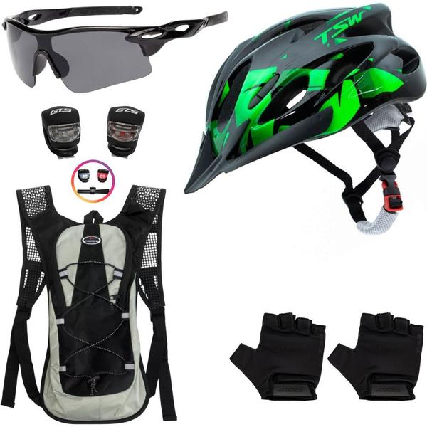 Imagem de Capacete Bike Ciclismo + Mochila De Hidratação + Pisca + Óculos + Luvas