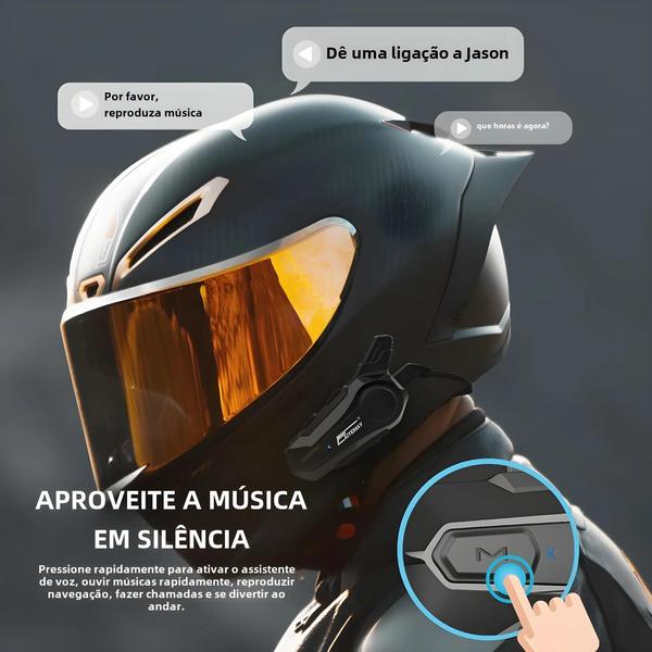 Imagem de Capacete Bluetooth para Motocicleta com Interfone Sem Fio - Redução de Ruído para 2 Pilotos