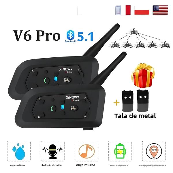 Imagem de Capacete Bluetooth Xinowy V6 Pro com Interfone para Motocicleta - Alcance de 1200m e 6 Pilotos