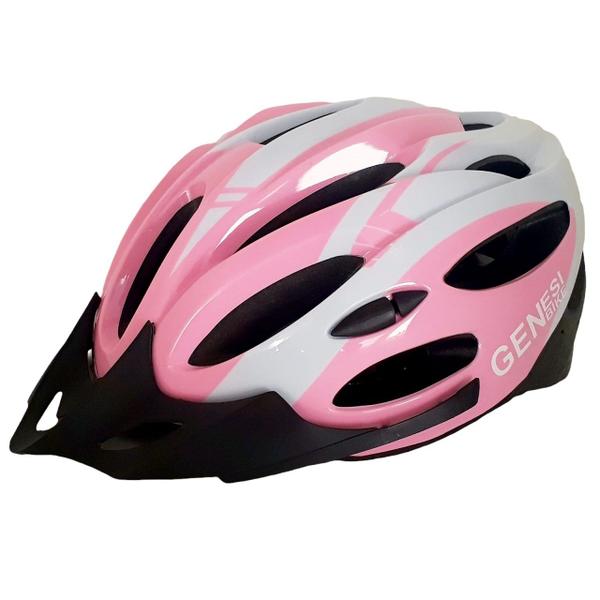 Imagem de Capacete Ciclismo Bicicleta Bike Sinalizador Led Mtb Rosa Branco