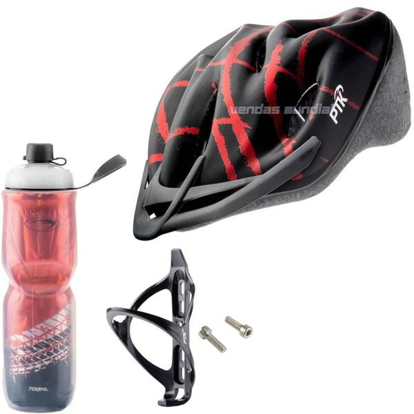 Imagem de Capacete Ciclismo Ptk Ajustável Bike Mtb + Garrafa Térmica + Suporte