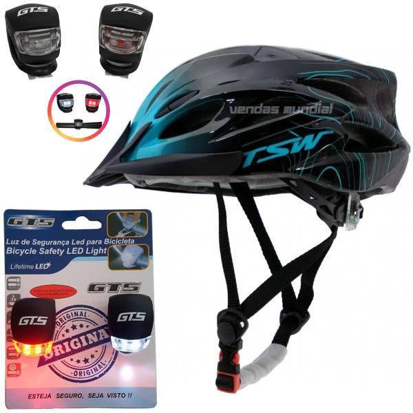 Imagem de Capacete Ciclismo Tsw Bike Mtb Com Sinalizador De Led Leve E Resistente + Par De Sinalizador