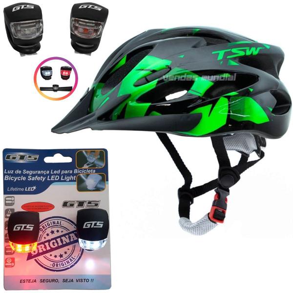 Imagem de Capacete Ciclismo Tsw Bike Mtb Com Sinalizador De Led Leve E Resistente + Par De Sinalizador