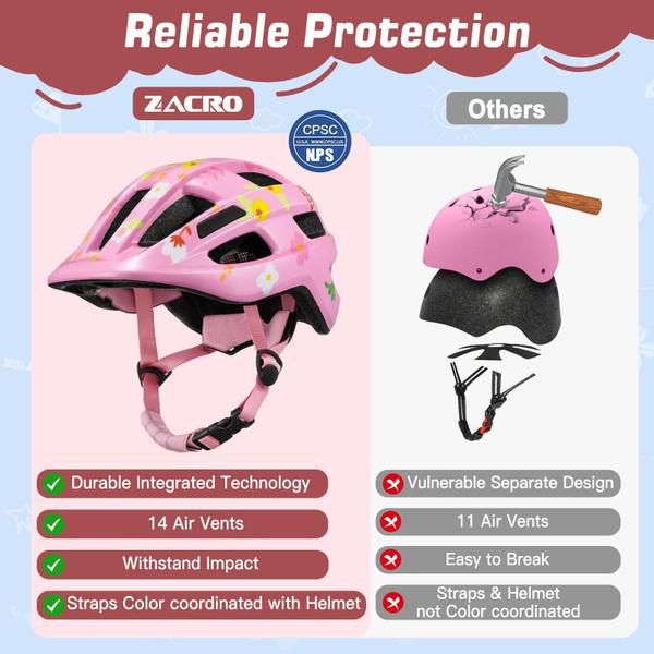 Imagem de Capacete de bicicleta infantil Zacro para meninos e meninas de 2 a 14 anos