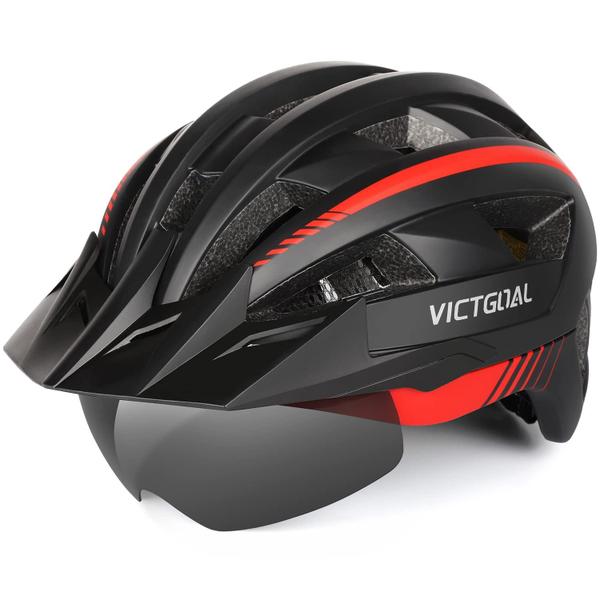 Imagem de Capacete de bicicleta VICTGOAL VG110 com óculos de luz LED preto vermelho