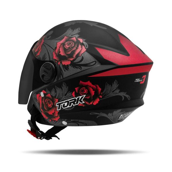 Imagem de Capacete De Moto Aberto Feminino Personalizado New Liberty Pro Tork Flowers Three Urbano Passeio