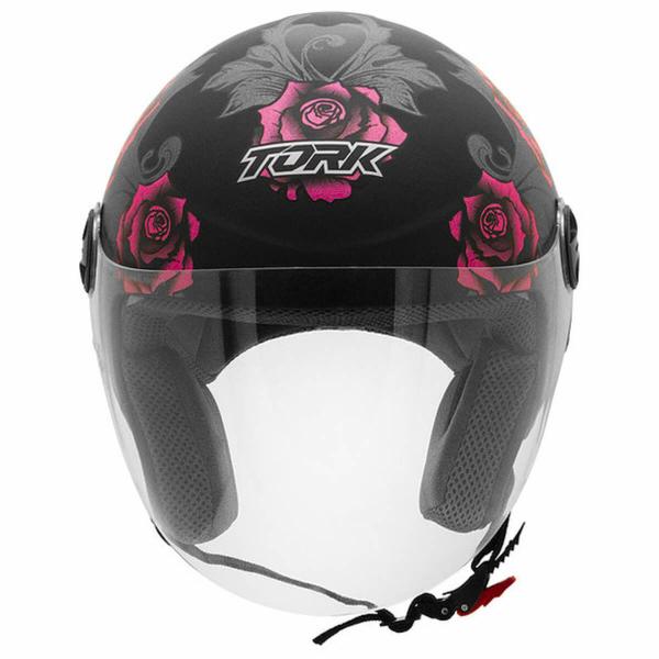 Imagem de Capacete de Moto Aberto New Liberty Three Flowers Rosa/Preto Fosco Tam 56 ABS Viseira Cristal CAP-763PKPT Pro Tork