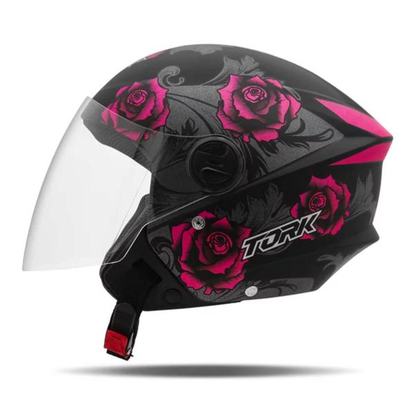 Imagem de Capacete de Moto Aberto New Liberty Three Flowers Rosa/Preto Fosco Tam 56 ABS Viseira Cristal CAP-763PKPT Pro Tork