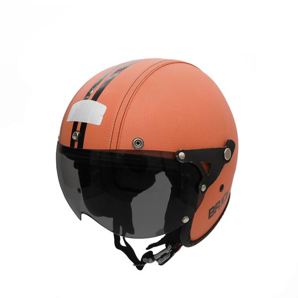 Imagem de Capacete De Moto Aberto Retro Custom Couro Premium Viseira Fume