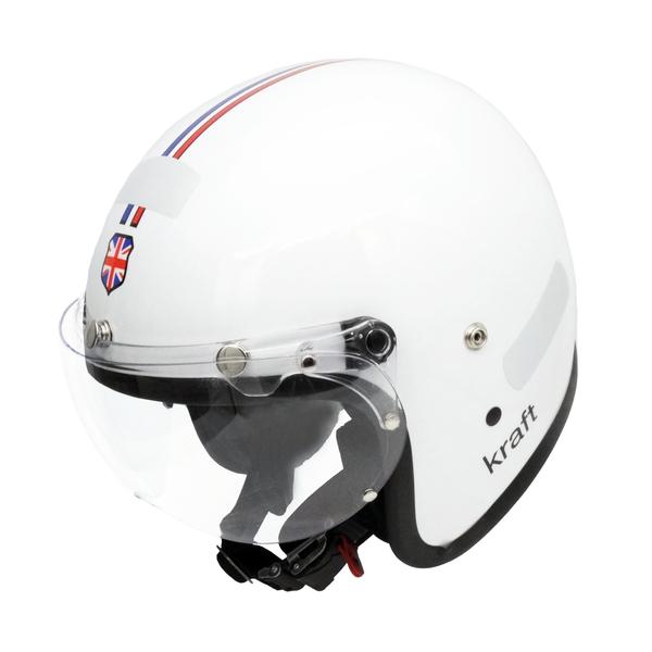 Imagem de Capacete de Moto Retro Old School Kraft Premium Lancamento Inglaterra Branco Faixa Azul